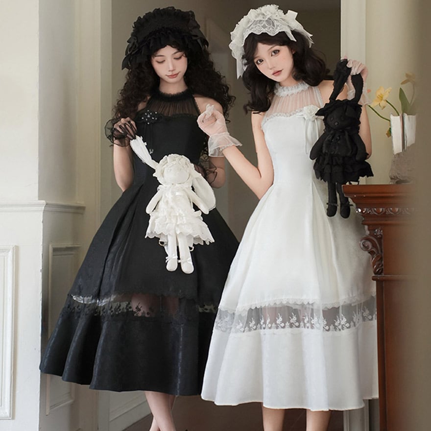 ゴスロリ セットアップ 4点セット へアドレス付き PUJI ホルターネック ダークファッション イベント コンカフェ衣装