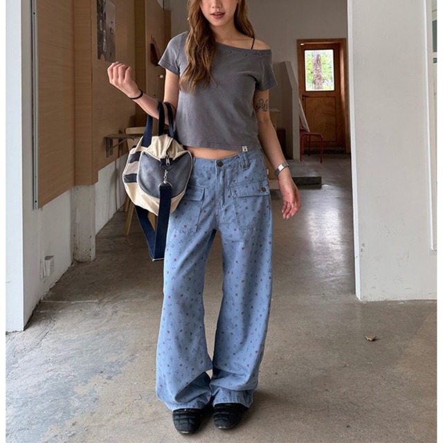 flower pocket colored pants　フラワーポケットカラーパンツ　J2065