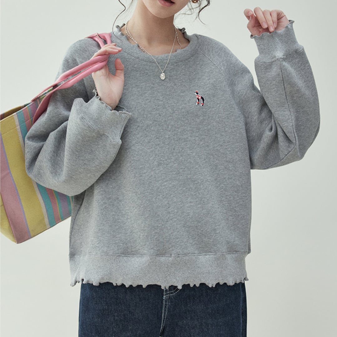 gray embroidered round neck sweatshirt
