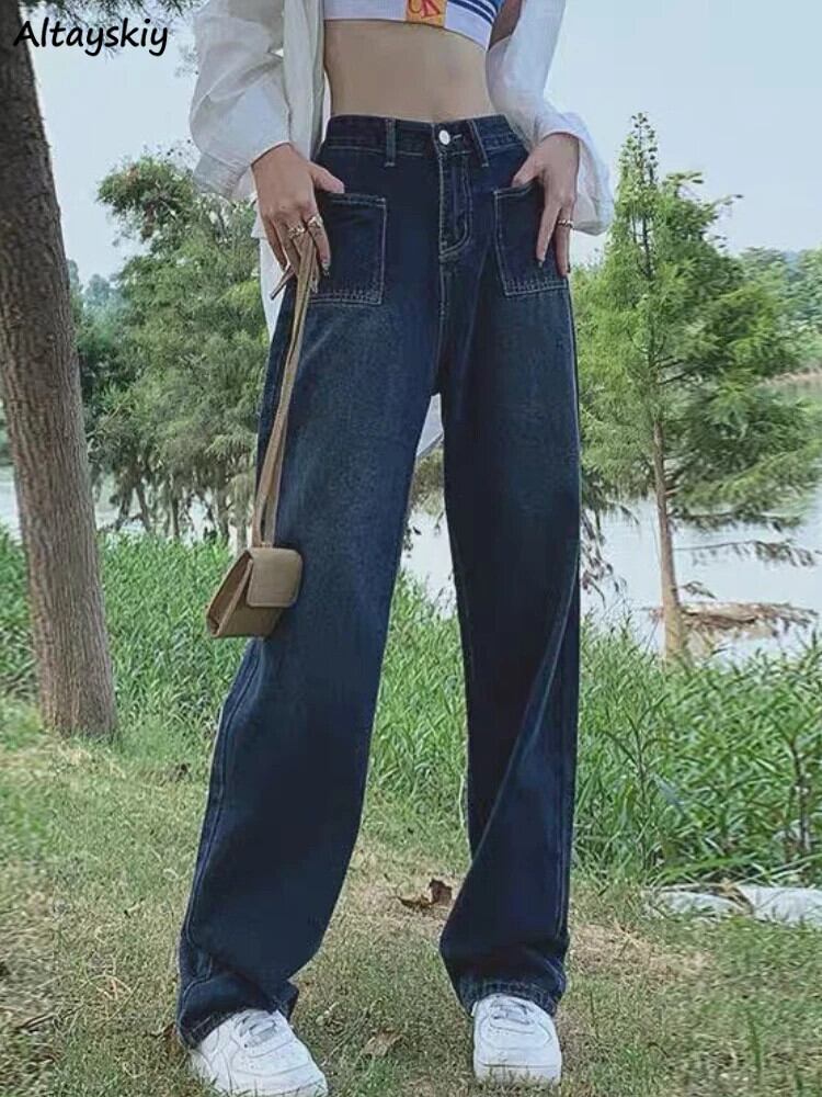【新作】【送料無料】 ジーンズ女性洗浄ルーズオールマッチヴィンテージハイウエストアメリカンスタイルティーンパーソナルファッションストレートパンツカジュアルストリート 0334884470649