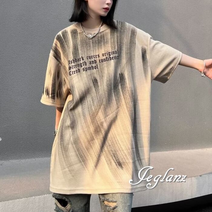 2色 グラフィック ロゴ 半袖 ビック Tシャツ ユニセックス 韓国(MC538)β