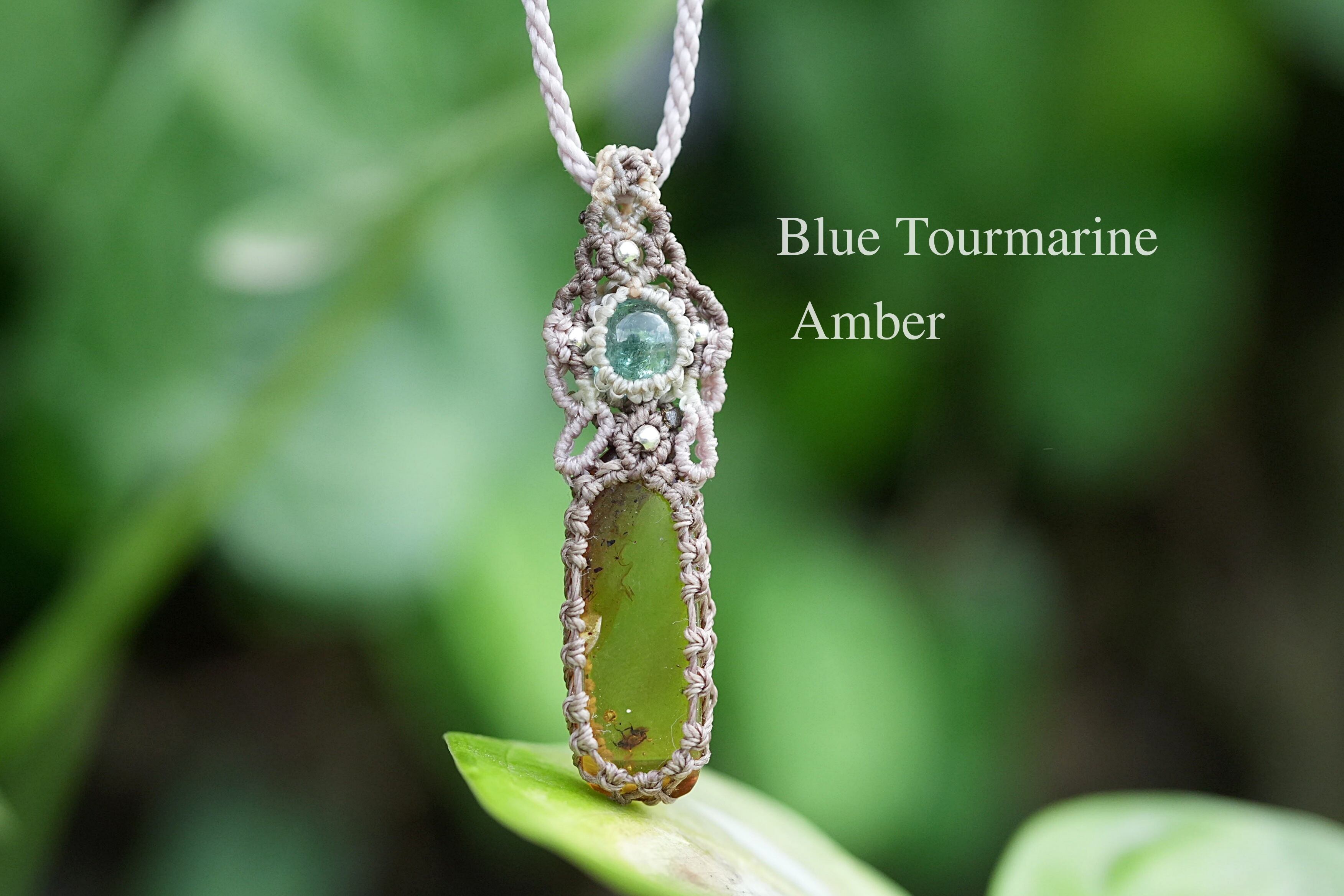 琥珀★虫入り★アンバー マクラメネックレス1910