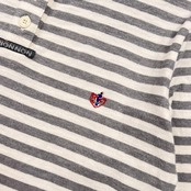 Mademoiselle NON NON マドモアゼルノンノン ボーダー ヘンリーネック 七分袖 Tシャツ カットソー M/グレー×ホワイト レディース