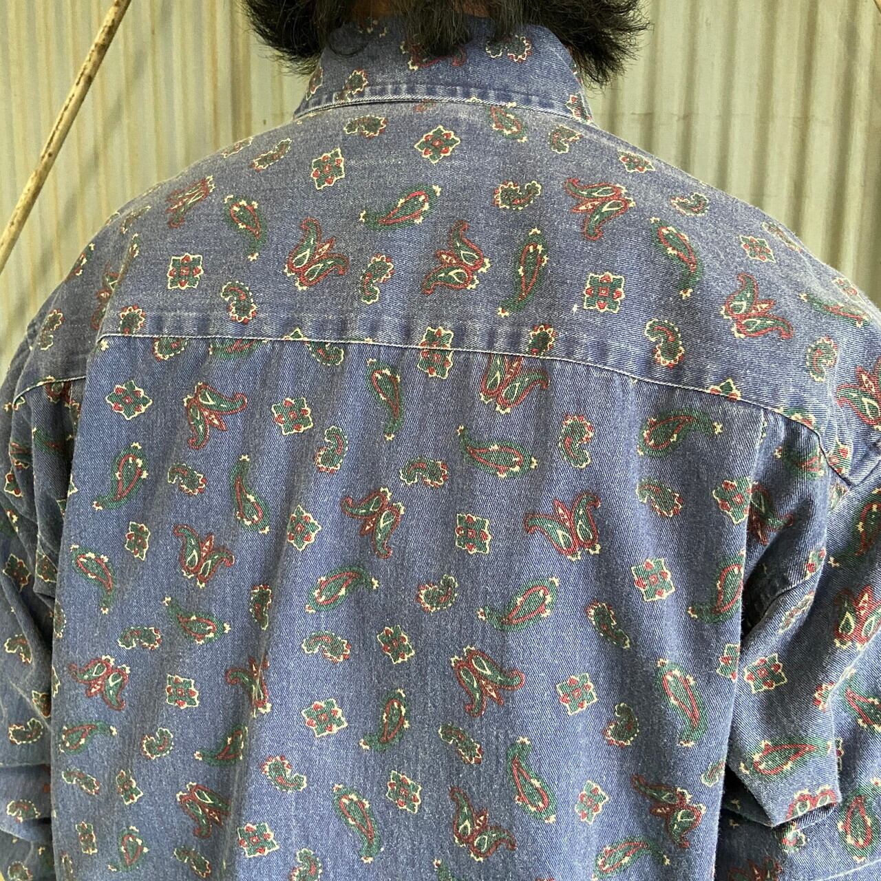 USA製 長袖 総柄 ペイズリー柄 ボタンダウンシャツ メンズM 古着