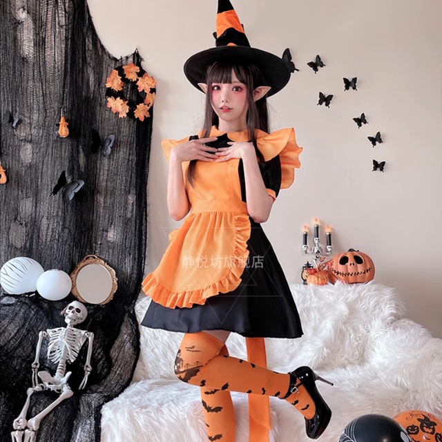 ロリータファッション通販 SEASONZ コスプレ ブランド 静悦坊 4点セット メイド カボチャ ハロウィン 仮装 イベント衣装 パーティ ゆめかわ ロリィタ lolita