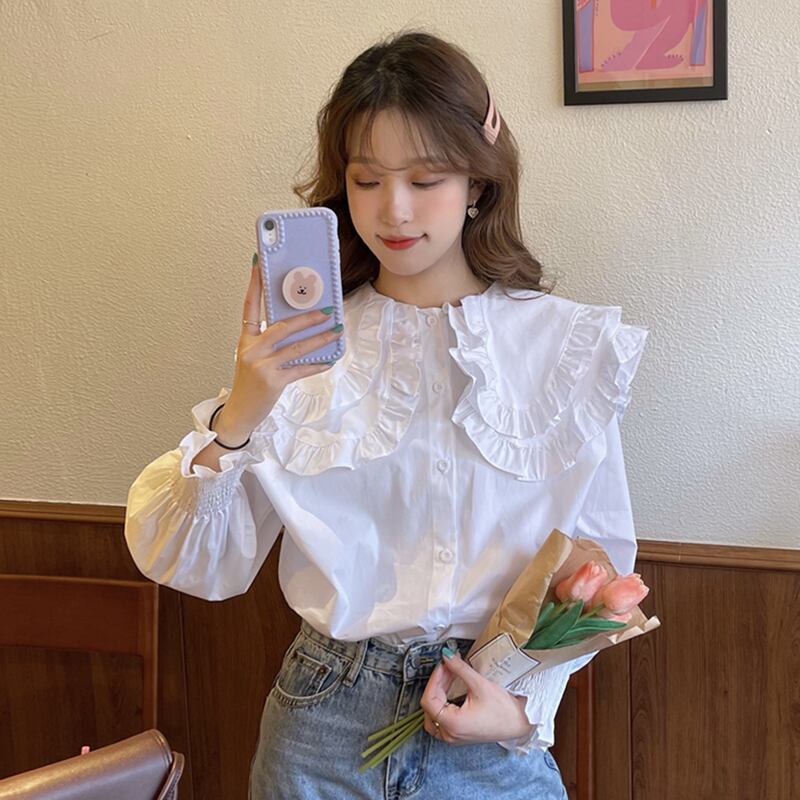 ホワイトシャツ スプリングオータムカラードレス ロング 大人ガーリー スウィート キュート カジュアル 春物 秋物 試着室22691677845