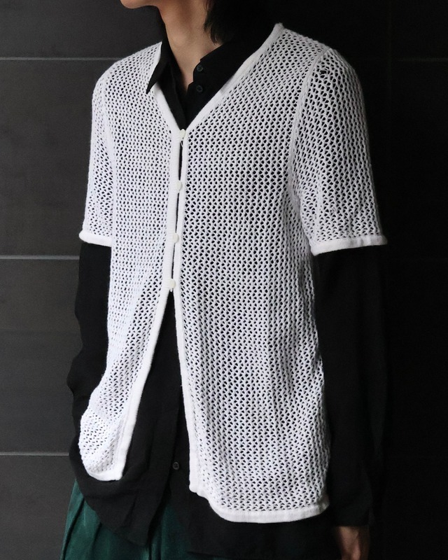 white half sleeve mesh cardigan