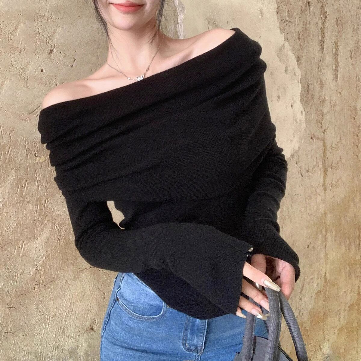 オフショルダー ニット レディース 春秋冬 韓国 オフショル 肩出し トップス おしゃれ 大人 カジュアル フェミニン リブニット セーター 無地 きれいめ 肌見せ 大人可愛い 大人女子