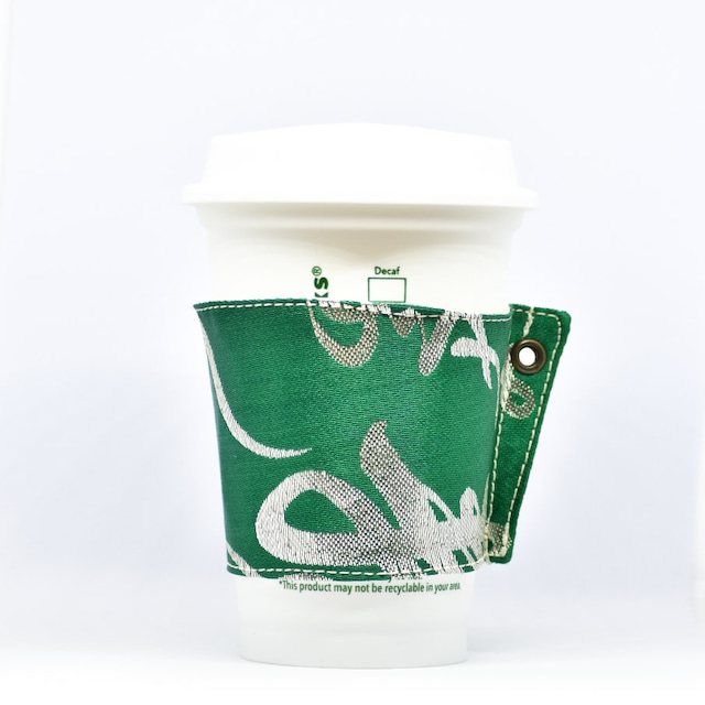 帯 カップスリーブ コーヒースリーブ リメイク 日本製 グリーン 漢字 寿 - cup sleeve