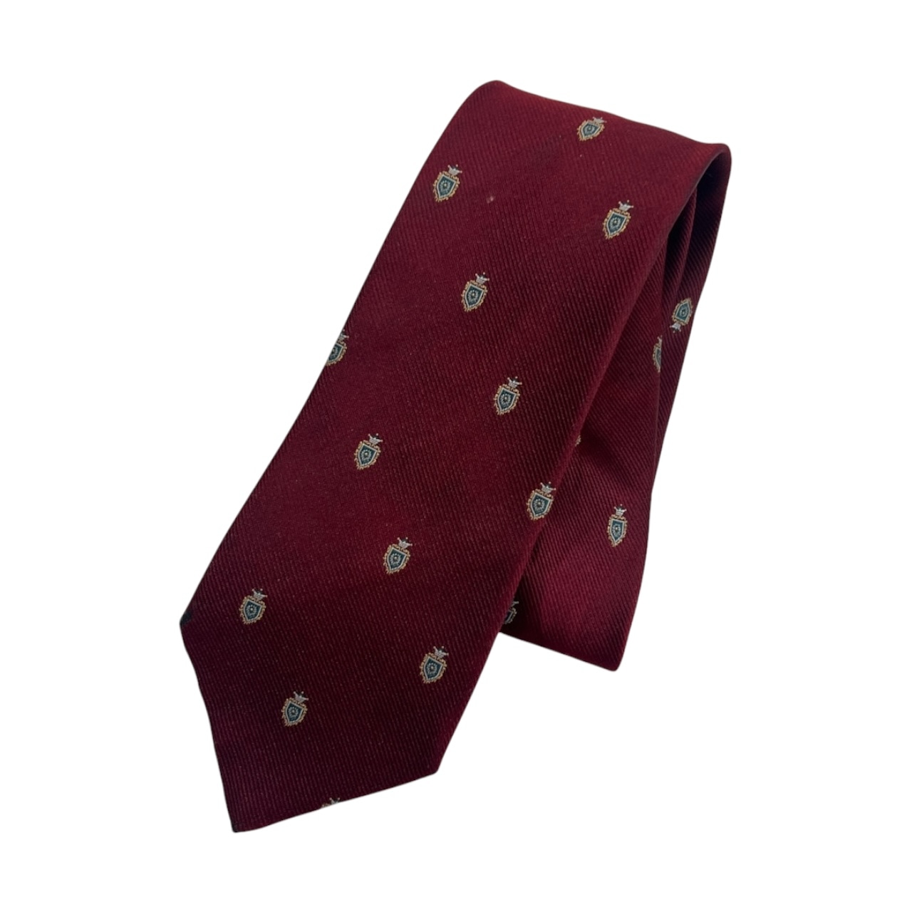 Traditional By ORIEST シルク100% エンブレム柄 ネクタイ ボルドー