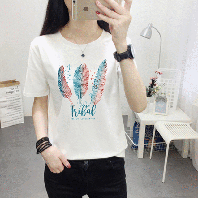 レディーストップス Tシャツ 2022年新作 tシャツ ラウンドネック 半袖 シャツ プリント 人気