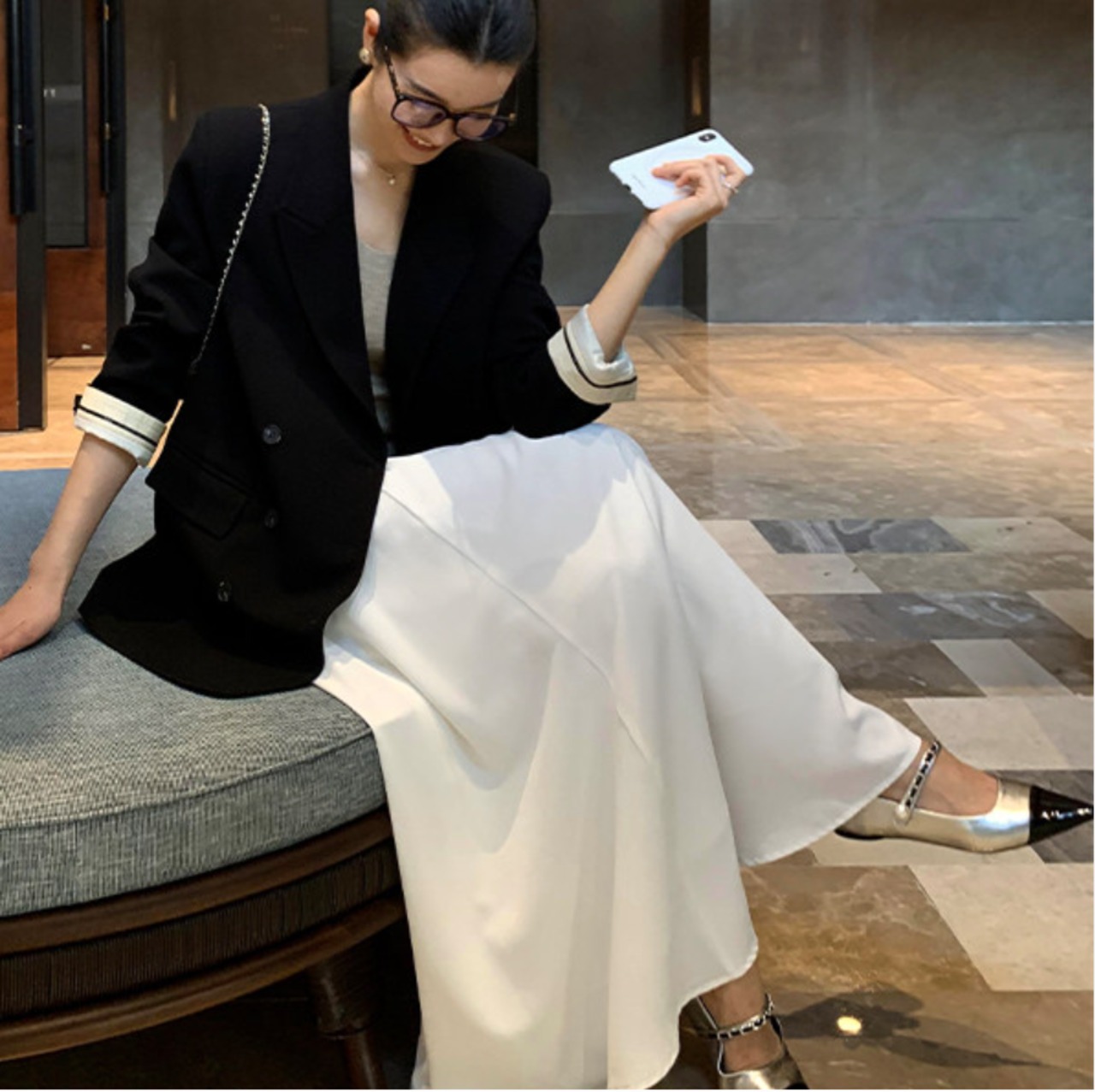 ハイウエスト ドレープロングドレス