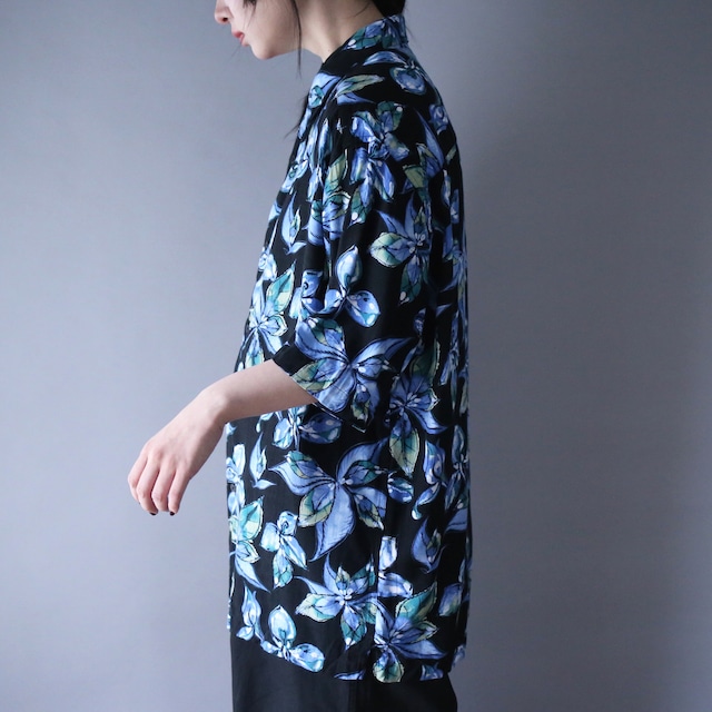 beautiful blue flower full pattern loose silhouette h/s shirt