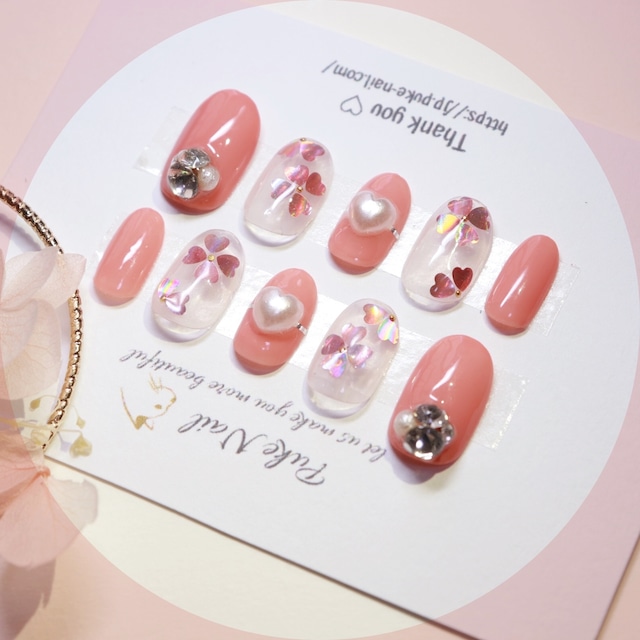 Pukeネイル No 271 ハートデコ 可愛い色デート 出かけジェイルネイルチップ ネイルチップ つけ爪 購入ならpuke Nail