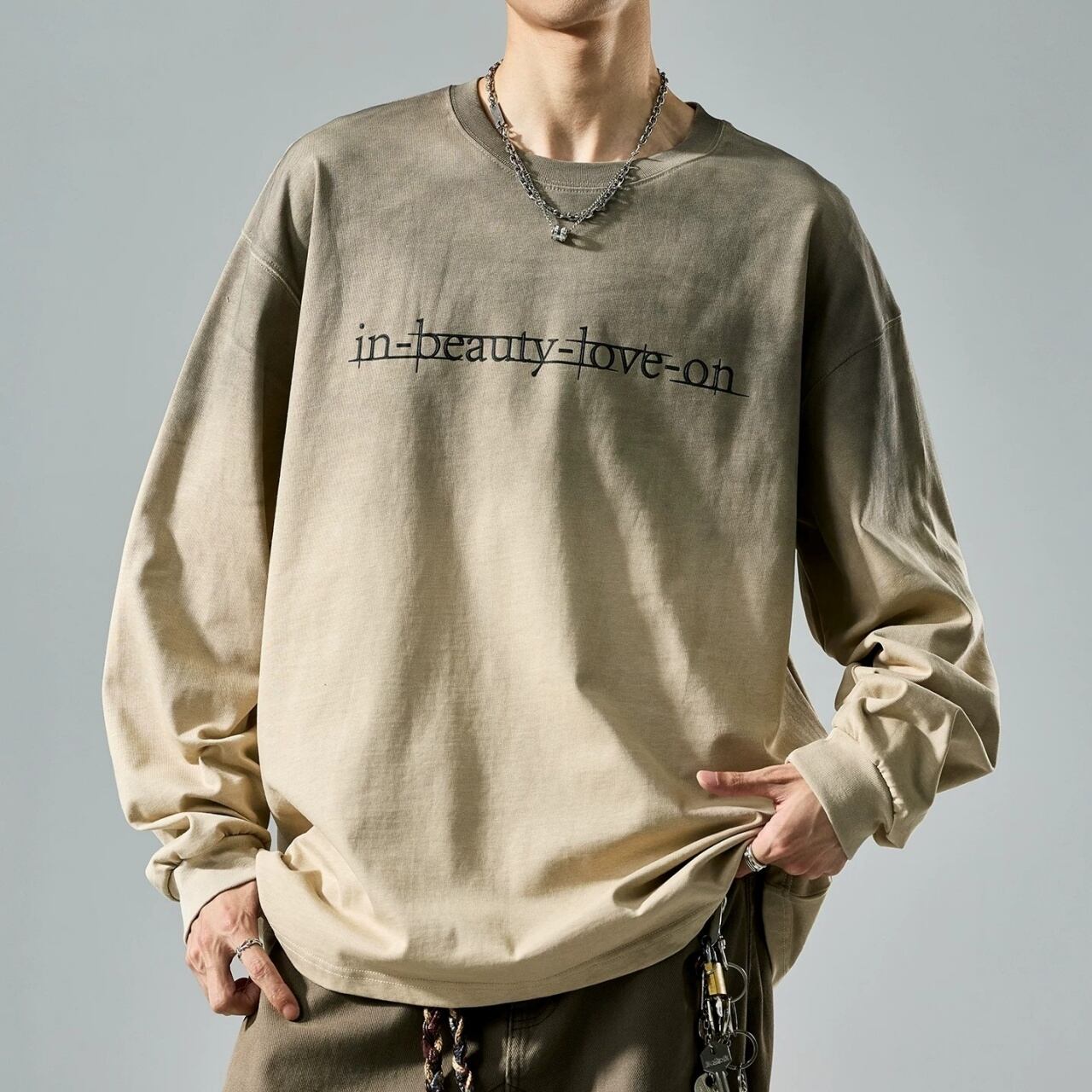 グラデーションフェードレタードロングスリーブTシャツ 2col A00534