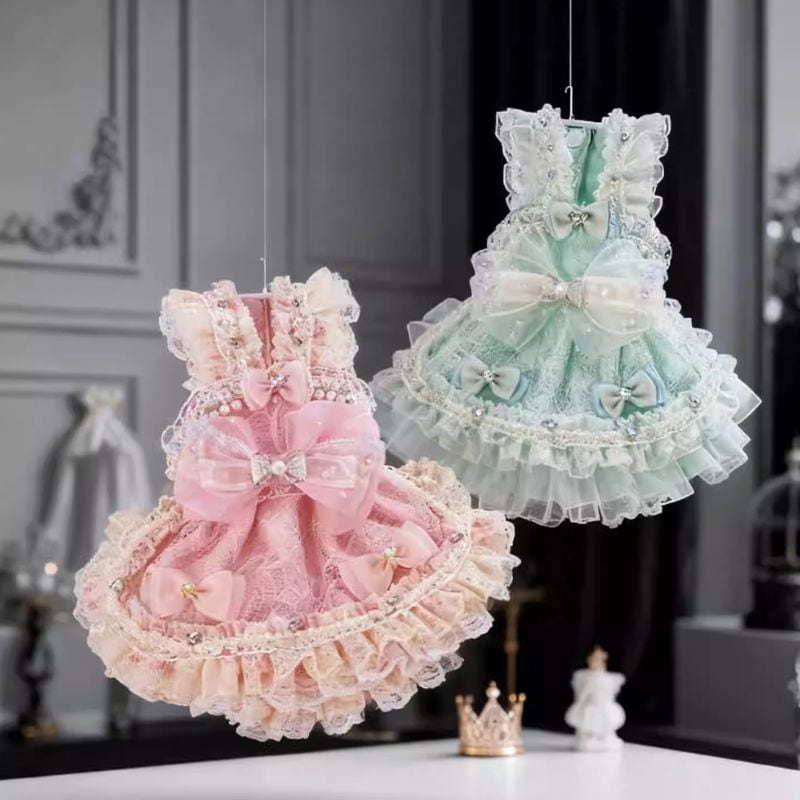 【海外ハンドメイド】ロマンティックレースドレス 犬服 01129