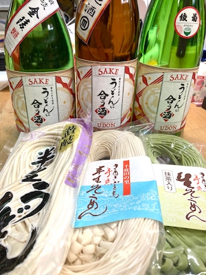 香川県【“うどん県” ならではの日本酒＋うどんセット】 『三蔵呑み比べセット 720ml×3本＋うどん&そうめん』