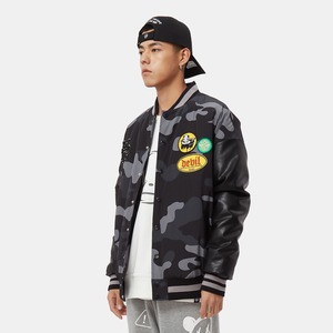 SALE 送料無料【HIPANDA ハイパンダ】男女兼用 カモフラージュプリント ワッペン 中綿スタジャン UNISEX CAMO PRINT WAPPEN PUDDING BASEBALL JACKET / BLACK・BEIGE