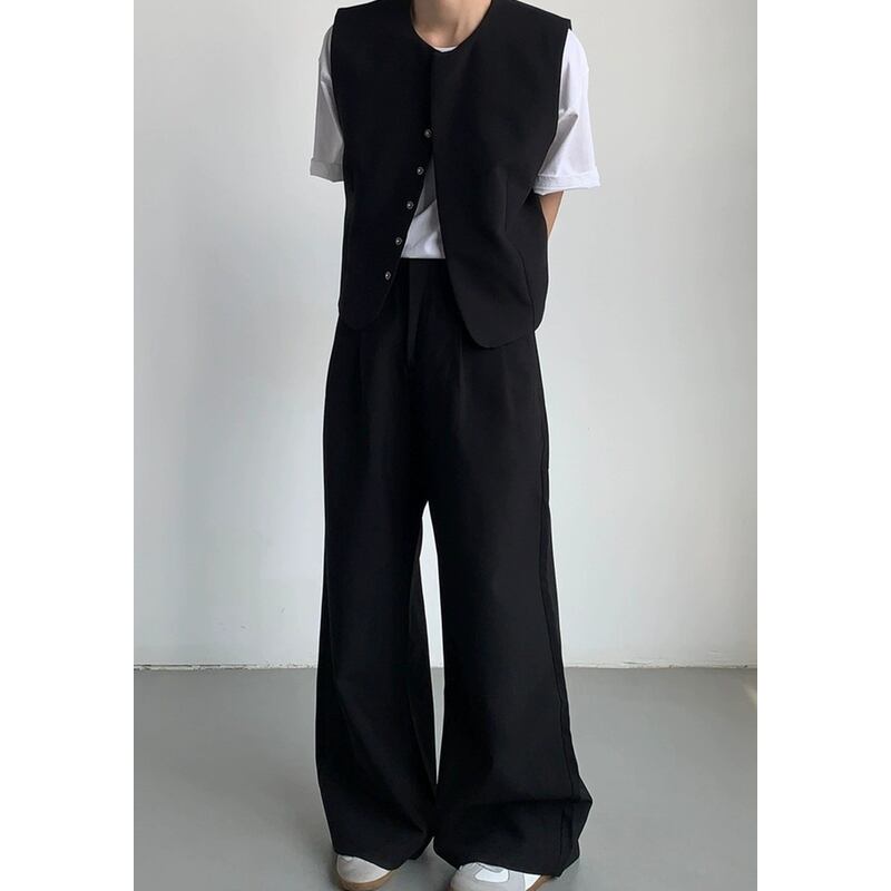 sleeveless jacket with high-waist wide-leg pants set mr0428