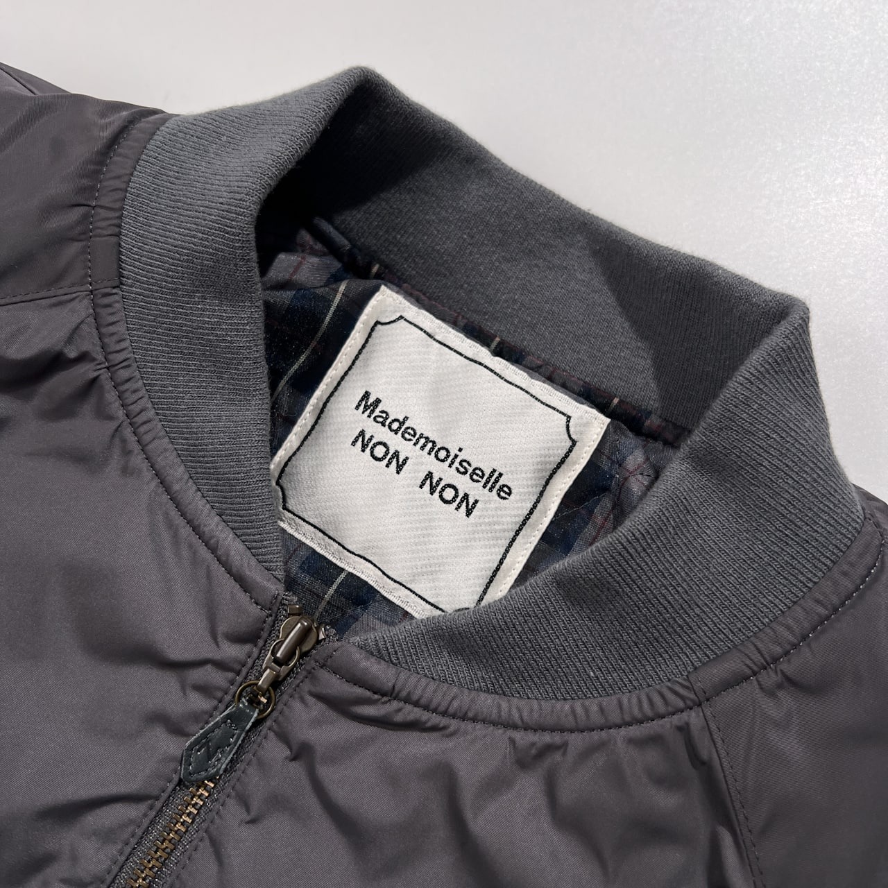 Mademoiselle NON NON マドモアゼルノンノン 裏チェック MA-1 フライトジャケット サイズ 38 M /グレー/パパス/日本製