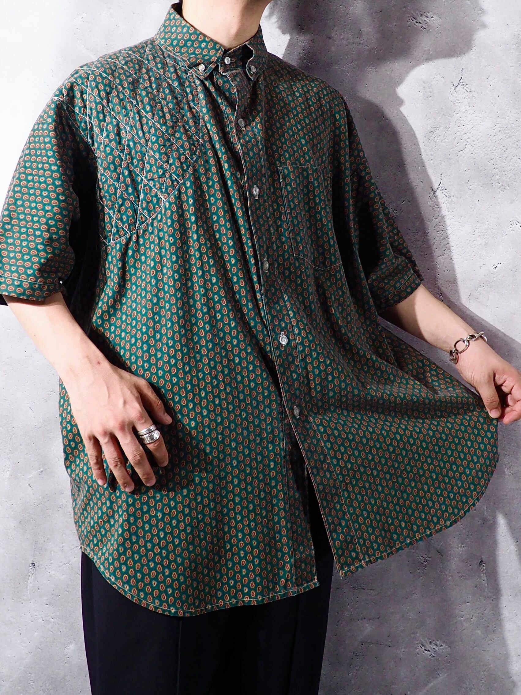1990s Dull Green × Paisley pattern Vintage loose Hunting shirt