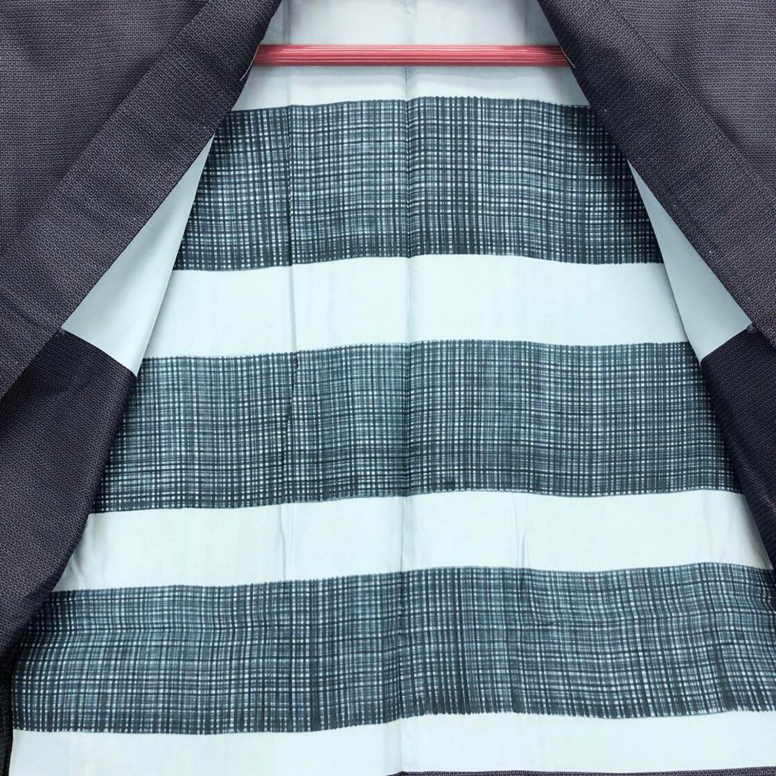 男着物 大島紬 アンサンブル 120亀甲 藍泥染 薄藍色 しつけ糸 M-1036  