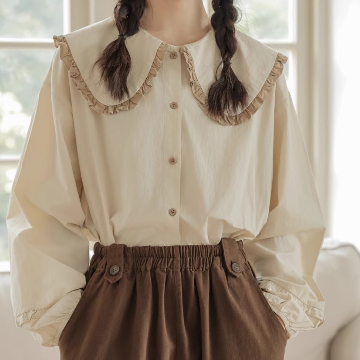 poさま うれし yellowpelota フリルボタンブラウス 