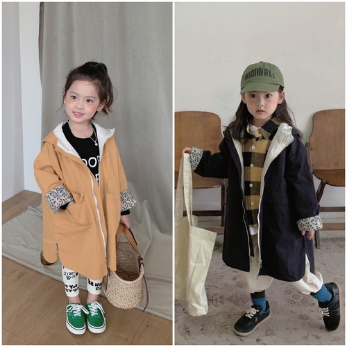 コート 女の子 ステンカラーコート ロング丈 韓国 春秋アウター ジャケット 花柄 袖ワンポイント フード付き アウター 女児 韓国子供服 人気 おすすめ かわいい 可愛い おしゃれ オシャレ プレゼント 贈り物 ギフト 誕生日 バースデー 90 100 110 120 130