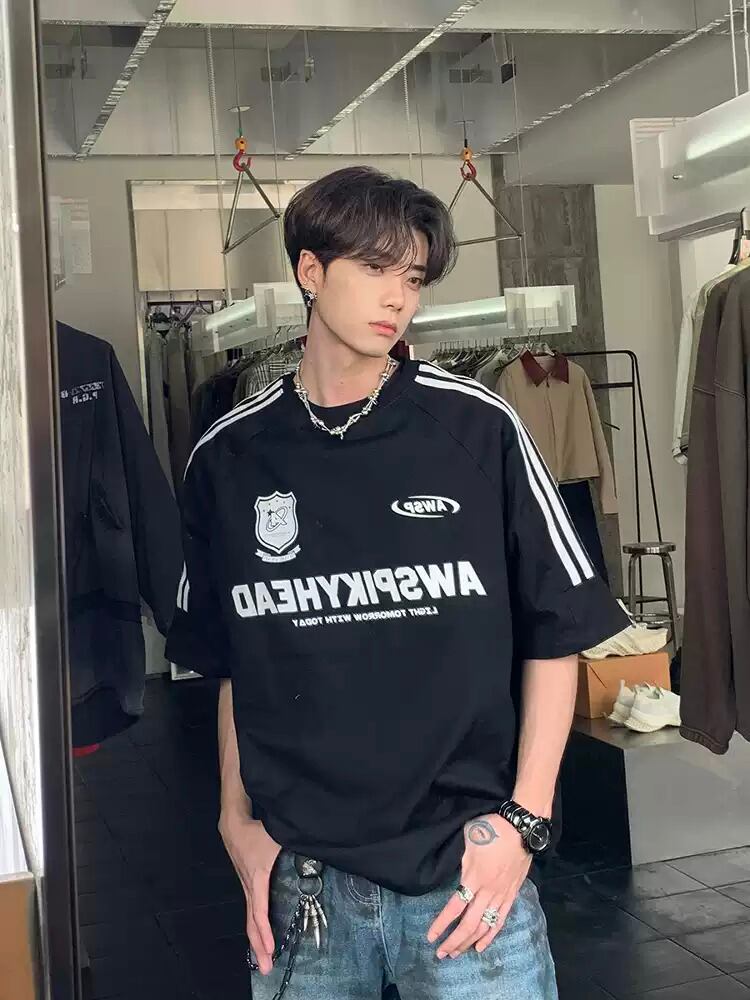 ストライプスポーティーモノトーンTシャツ bt2104【韓国メンズ