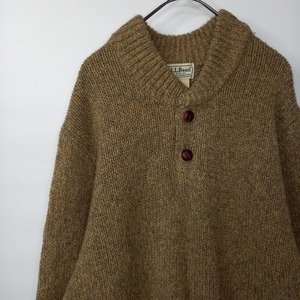 エルエルビーン　ヘンリーネック　ラムウール　ニット　セーター　ボタン　無地　ベージュ　トープ　L