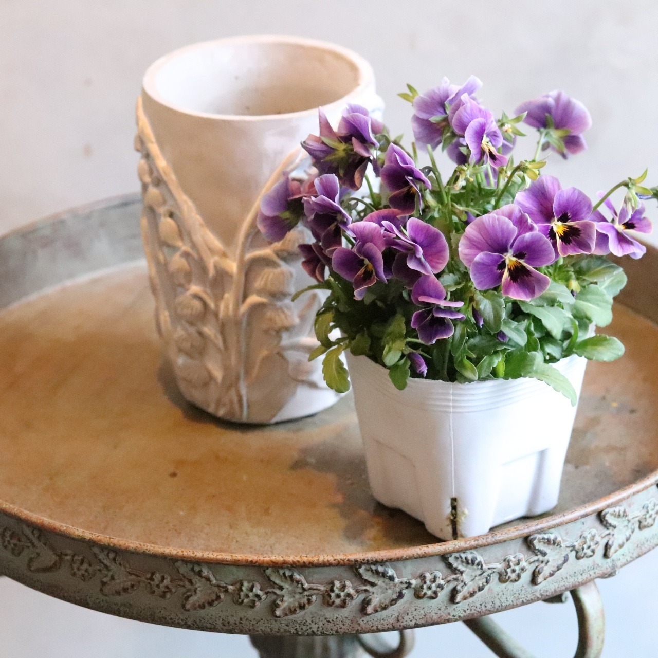 植木鉢　エルメリリーロングS GW　スズランデザイン　陶器　アンティーク調　シャビーシック　オシャ