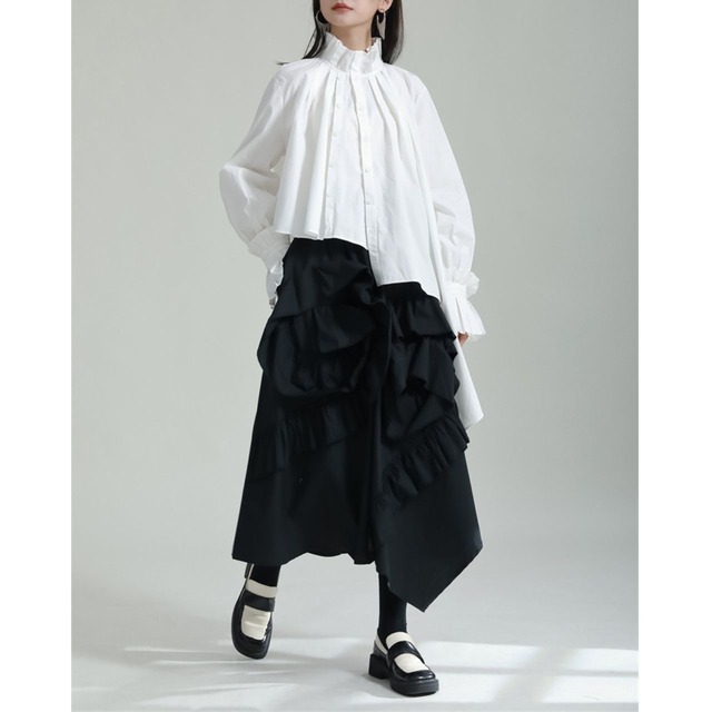 Pleated stand-up collar shirt C0387