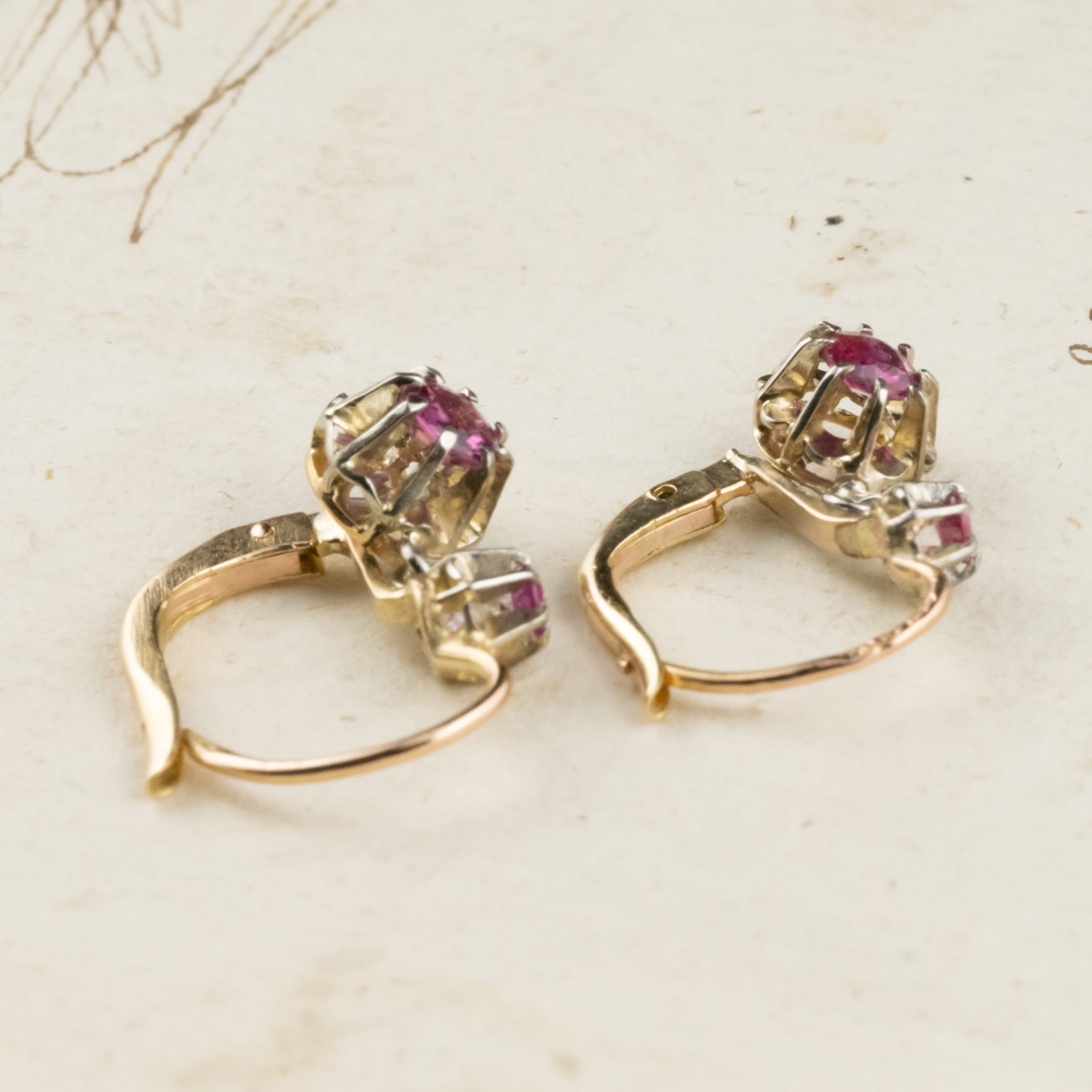 フランス ドルムーズ スリーパーズ ピアス ルビー K18 アンティーク