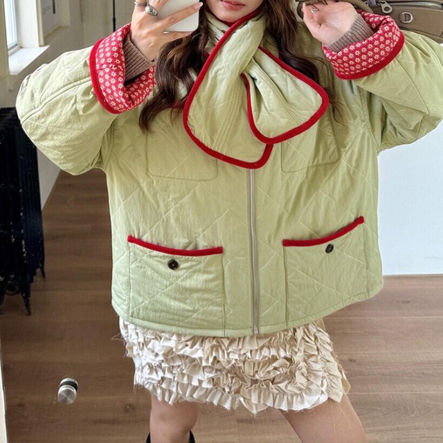 pistachio latte or retro flower reversible jacket  e1788