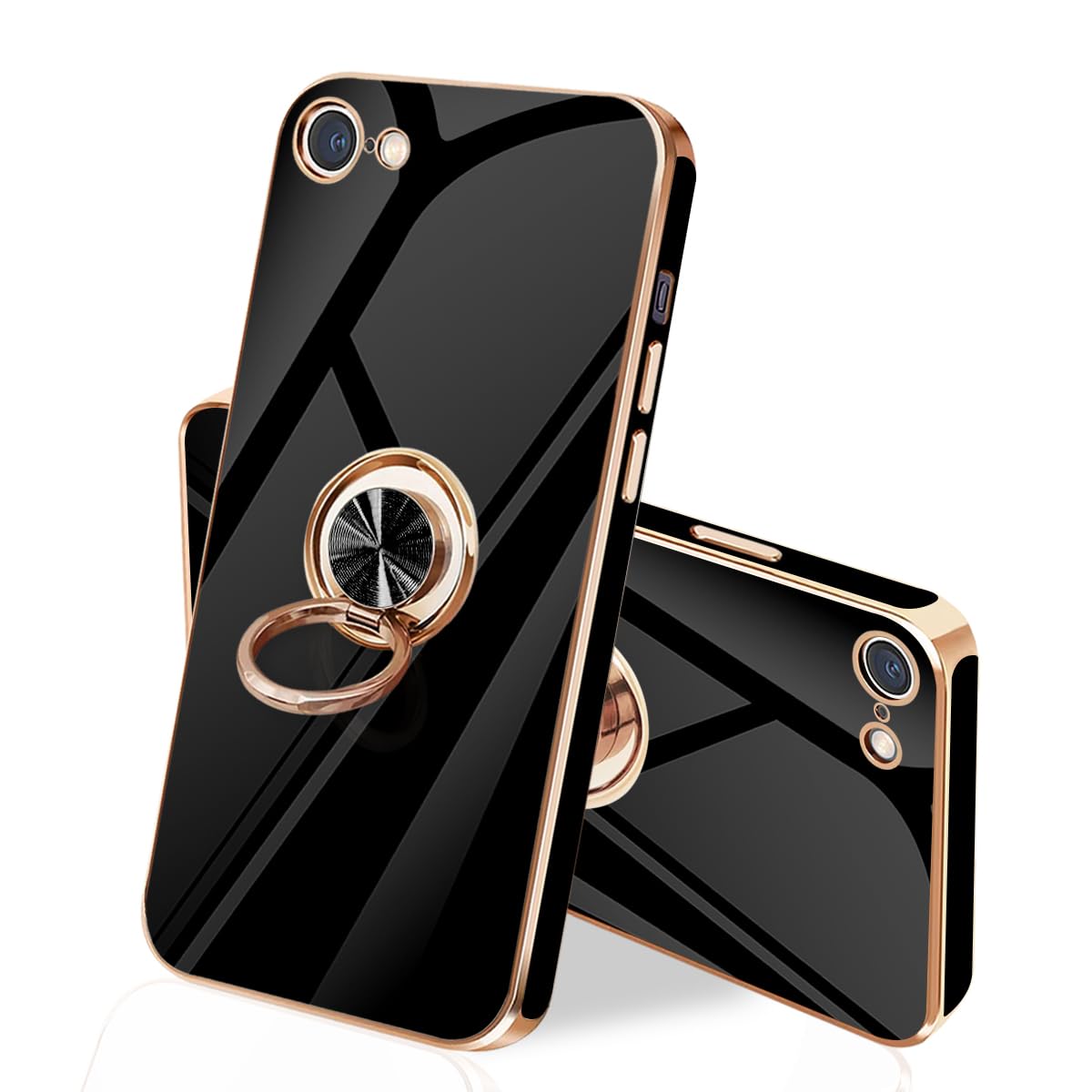 danliangqifei iPhone SE3/SE2 用の ケース あいふぉん第3世代/第2世代 スマホケースリング 耐衝撃 360°回転 スタンド機能 アイフォン 7/8 スマホケース 保護カバー レンズ保護 ストラップホール付き 4.7インチ(ブラック)