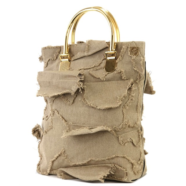 LOEWE ロエベ　アナグラムモチーフ　メタルハンドル　ハンドバッグ　ベージュ×ゴールド　vintage　ヴィンテージ　オールド　ne5fzd