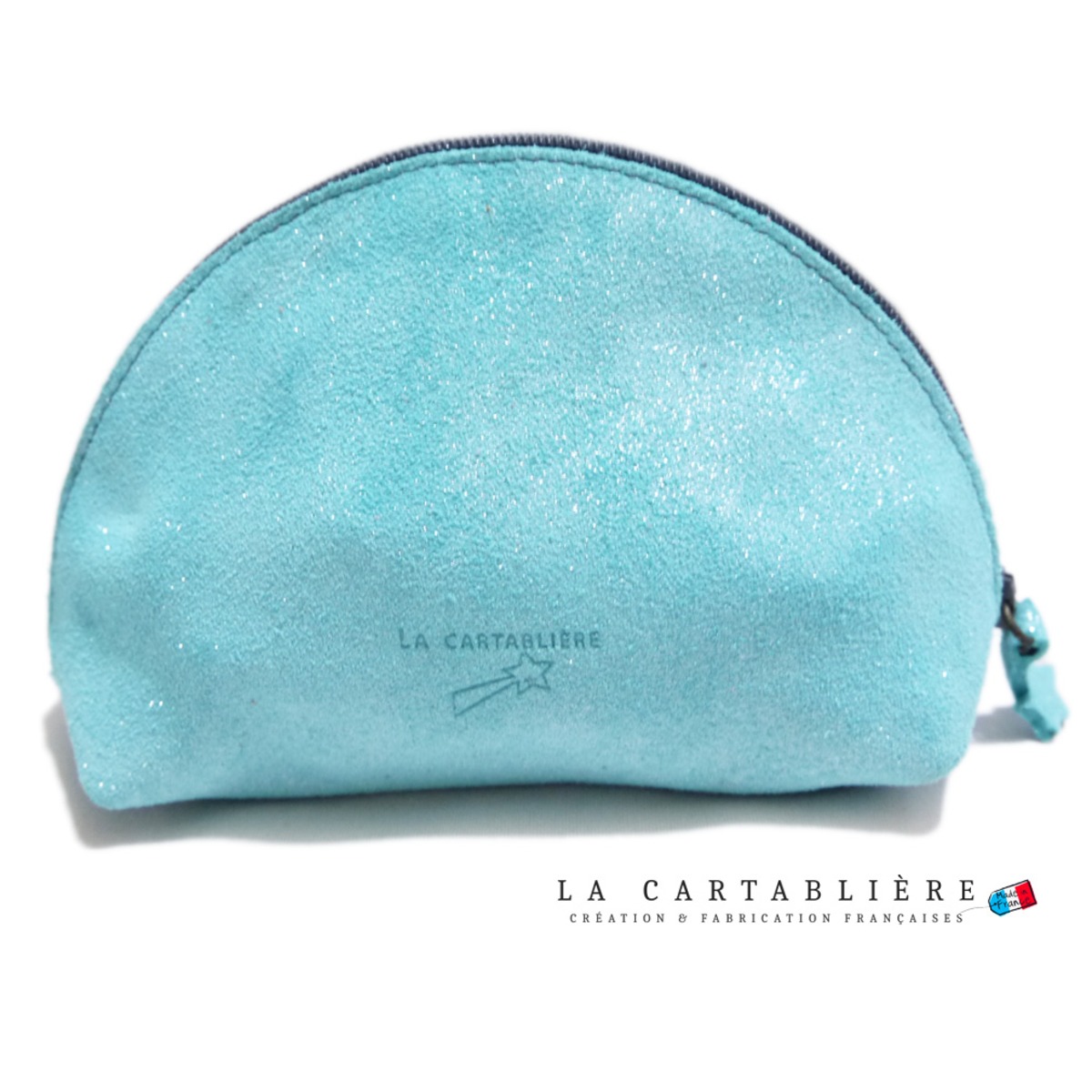 LA CARTABLIEREフランス製きらきらスエード 半円ポーチ#Lブルー | It 