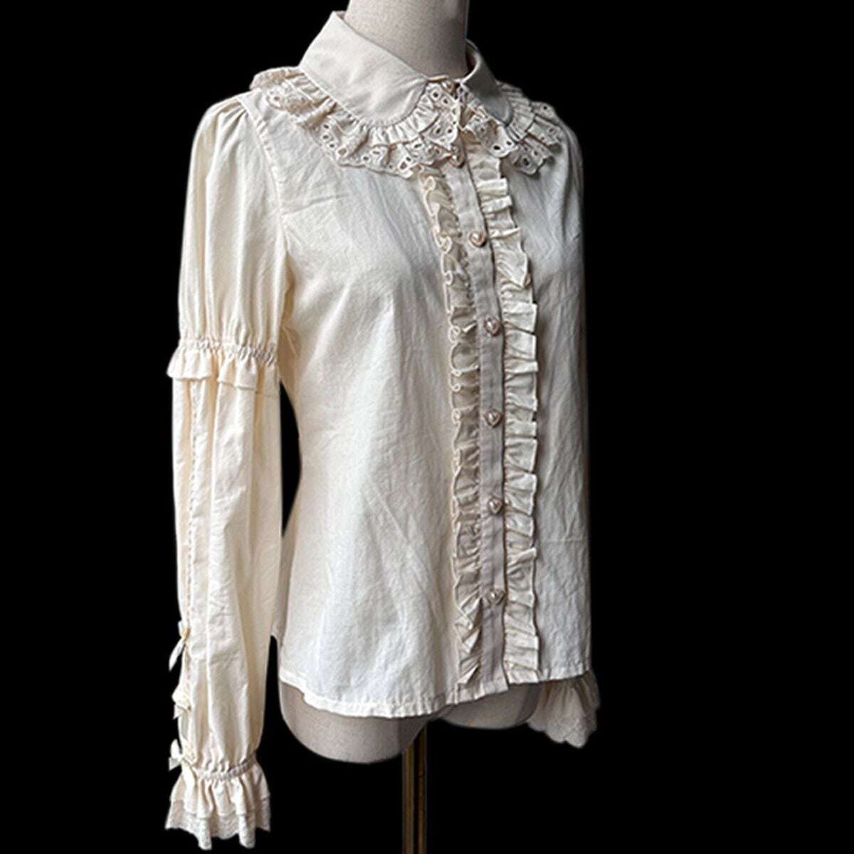 ロリィタ ブラウス ゴスロリ 白 フリル 立ち襟 長袖 リボン 姫系