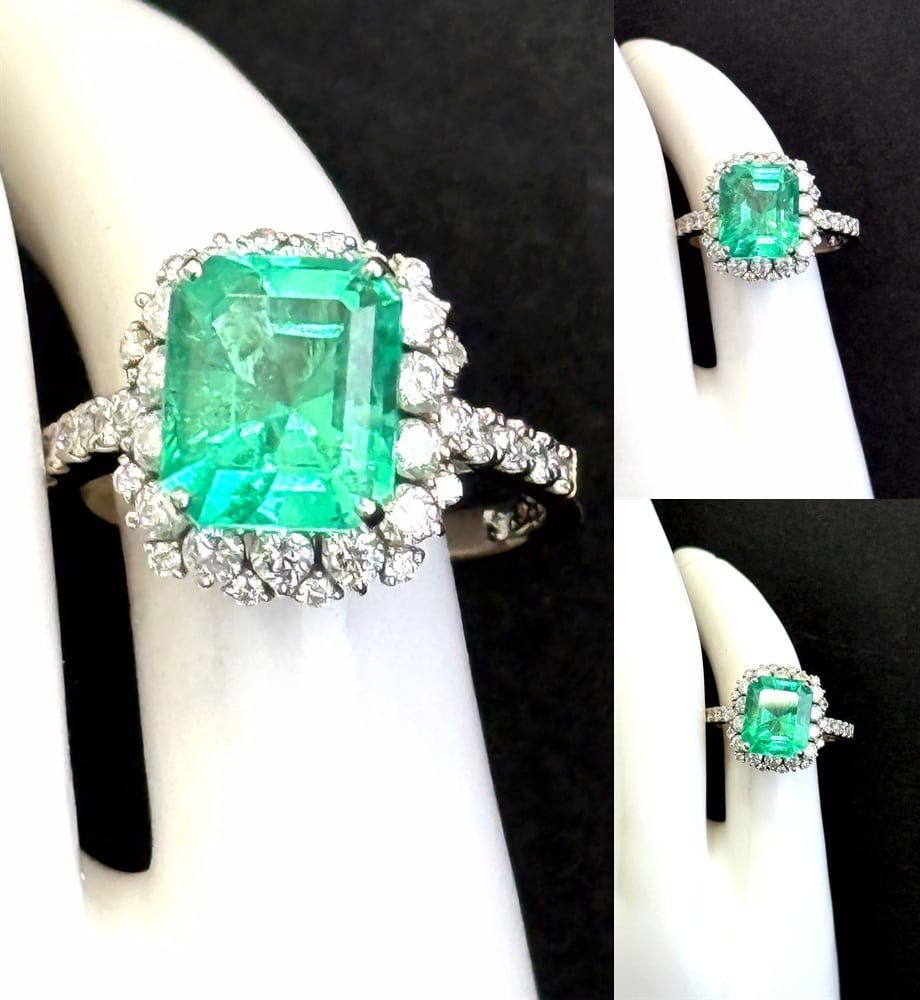 エメラルド ダイヤモンド リング 2.695ct 0.74ct PT900 プラチナ
