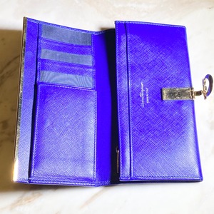 SALVATORE FERRAGAMO blue leather long wallet