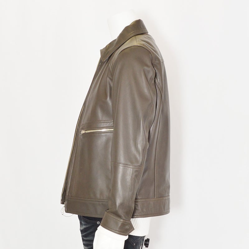 TETE HOMME テットオム｜光沢感シープレザーステンカラーブルゾン