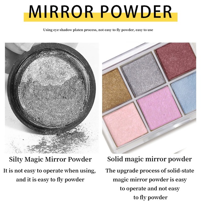 ミラーパウダー 固形 ネイルパウダー 6色 パレット オーロラパウダー ミラーネイル パウダー ネイルアート レジン ジェルネイル メタリックネイルパウダー チップ付き (E)