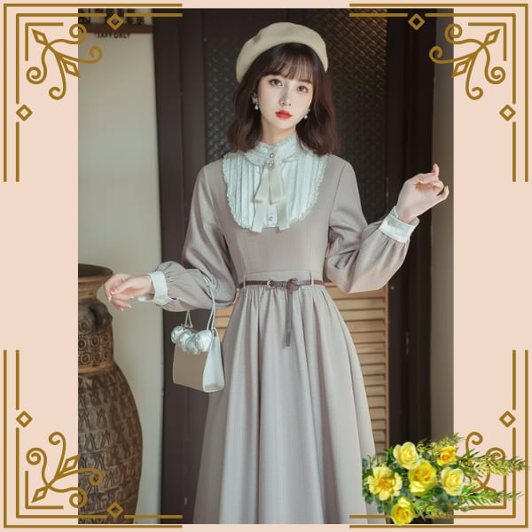 ♦チェック柄レース裾クラシカルワンピース♦trnd035