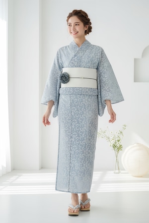 浴衣ジェンヌ レース浴衣5点セット 刺繍レース×ライトブルー