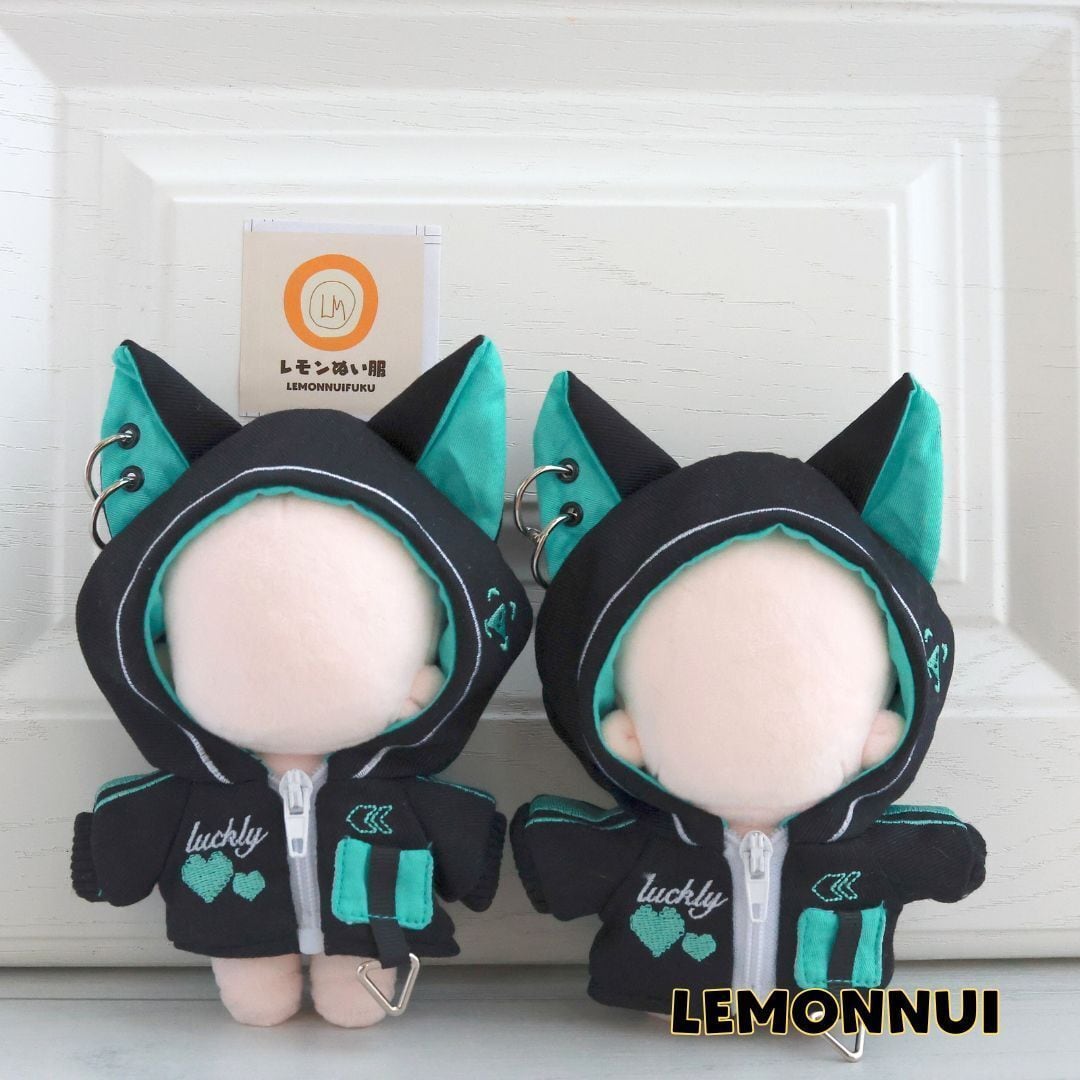 10cm 着せ替え ぬいぐるみ服 耳付き パーカー 3色 Y2K ラックリ ネコ