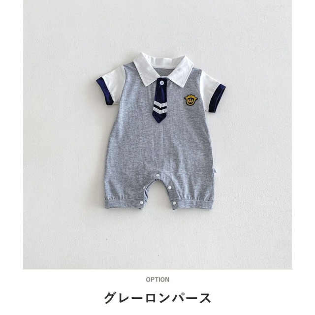 【BABY】サニーボート襟付き紳士風半袖ロンパース - 2