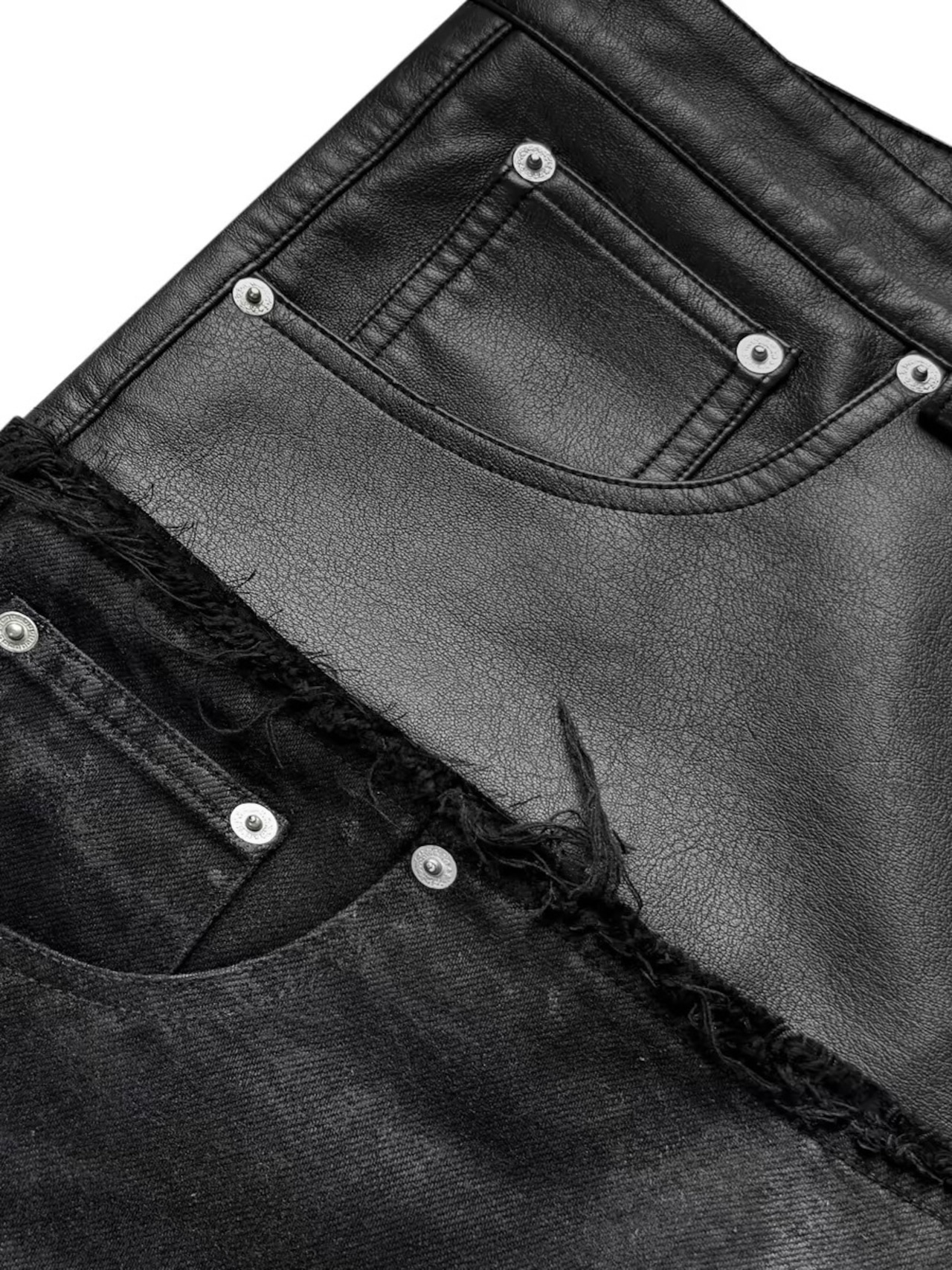 【CinderVein】Waxed Leather Panel Jeans
