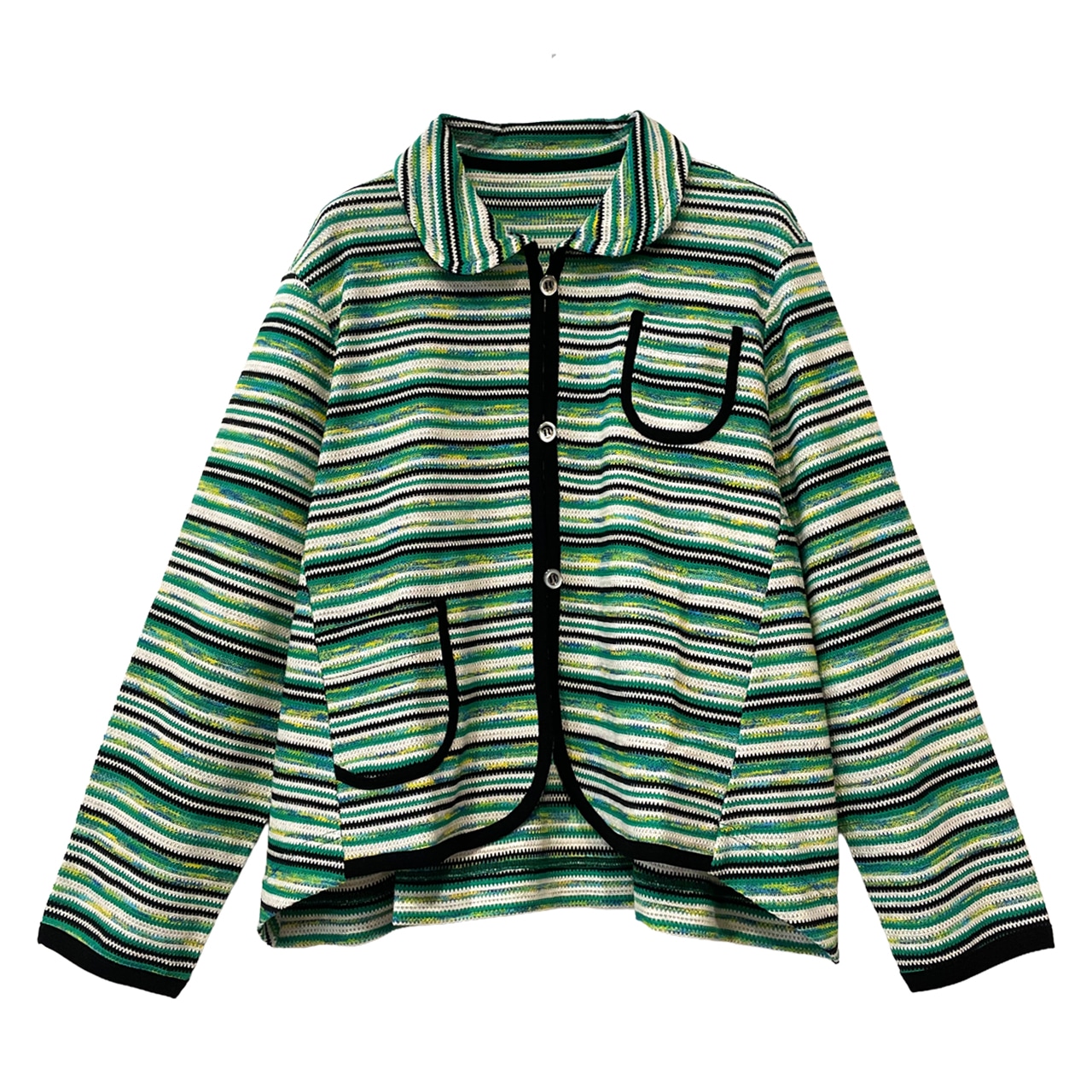 【最新作】絣タックボーダーカーディガン【260-2217】Tucked border cardigan