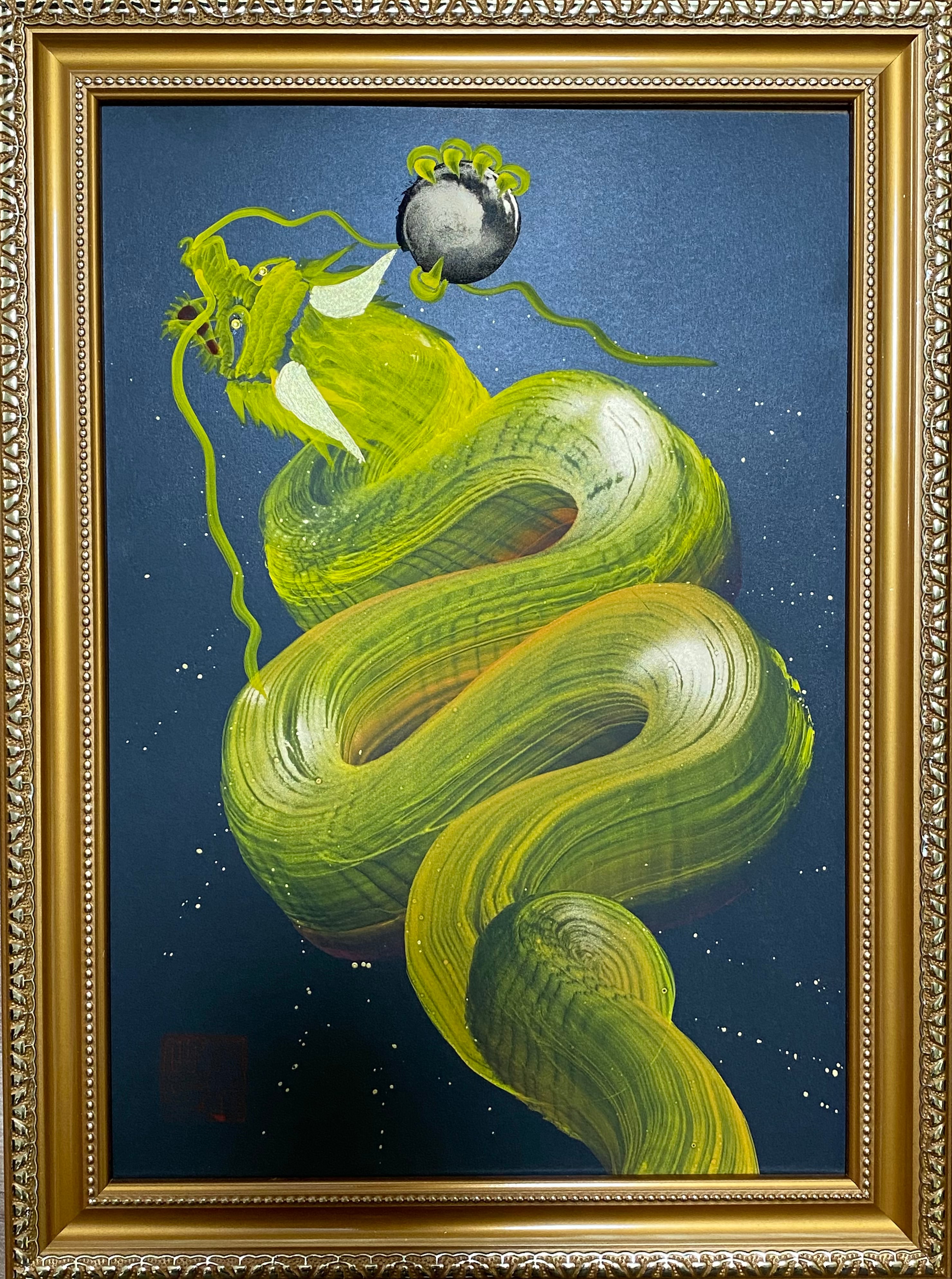 一筆龍『金舞う昇龍』☆龍と天然石を身近に感じるアート・絵画 一筆龍『金舞う昇龍』☆龍と天然石を身近に感じるアート・絵画