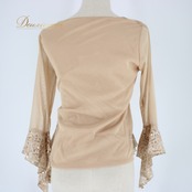 社交ダンス 衣装 スタンダード トップス レッスンウェア オールシーズン ICHIOKU イチオク ベージュ系 レース ラインストーン 長袖 練習着 上品 シンプル 女性用 おしゃれ ダンスウェア 体型カバー ストレッチ 練習用 ツヤ感 ショート丈 軽量 快適